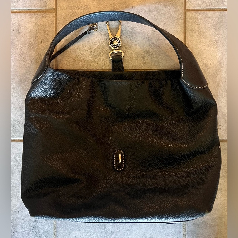 VINTAGE Black Leather Dooney & Bourke 2L740 Logo Lock Hobo Shoulder Bag